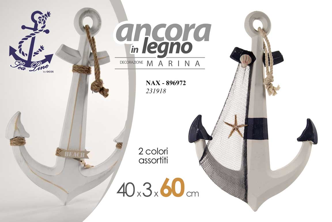8025569896972 ANCORA DECORATIVA RETE CORDA APPENDINO MURO PARETE MARE PESCI MARINA 60*40*3 cm - immagine 1