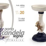 PORTACANDELA STELLA MARINE PESCI MARE TEA LIGHT LEGNO BIANCO BLU ANTICATA 20 cm