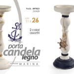 PORTACANDELA STELLA MARINE PESCI MARE TEA LIGHT LEGNO BIANCO BLU ANTICATA 26 cm