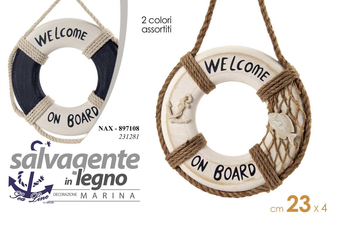 8025569897108 SALVAGENTE DECORATIVO IN LEGNO MARE NAUTICO MARINA LOCALI PUB LIDO PIZZERIA 23*4 - immagine 1