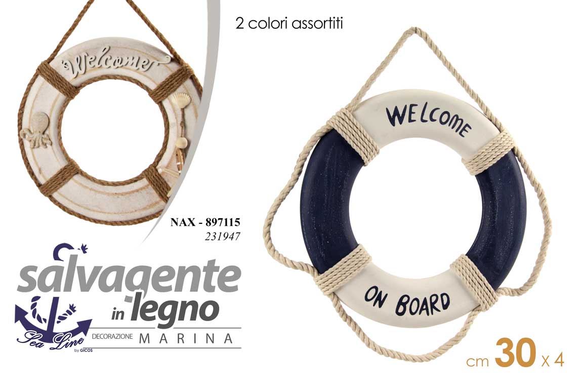 8025569897115 SALVAGENTE DECORATIVO IN LEGNO MARE NAUTICO MARINA LOCALI PUB LIDO PIZZERIA 30cm - immagine 1