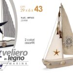 BARCA VELIERO DECORATIVO LEGNO BLU BEGIE VELA MARE NAUTICO TAVOLO MARINA 43*29CM