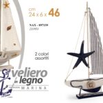 BARCA VELIERO DECORATIVA LEGNO ANCORA SALVAGENTE CORDE VELA MARE MARINA 46 CM