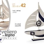 BARCA VELIERO DECORATIVO LEGNO BLU BEGIE VELA MARE NAUTICO TAVOLO MARINA 42*32CM