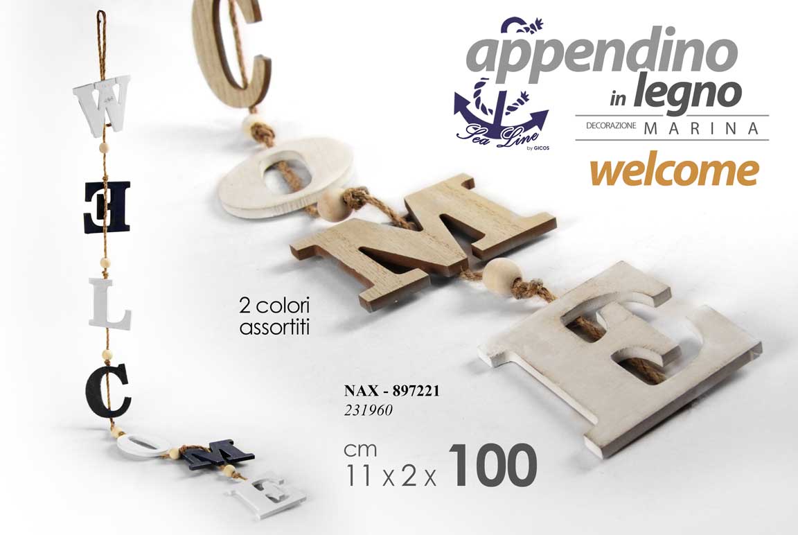 8025569897221 APPENDINO DA PARETE LEGNO WELCOME DECORAZIONE MARINA MARE NAUTICO ASSORT 100 CM - immagine 1
