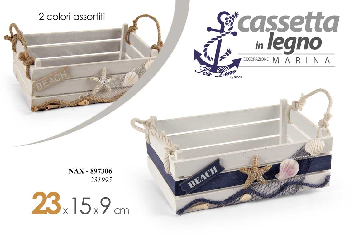 8025569897306 CASSETTA PORTA OGGETTI CONTENITORE LEGNO CESTINO CASSETTINA MARE NAUTICO 23*15*9 - immagine 1