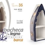 BACHECA BARCA IN LEGNO 2 RIPIANI MENSOLA DA TAVOLO BIANCA BLU BEIGE AS 35*16*9cm