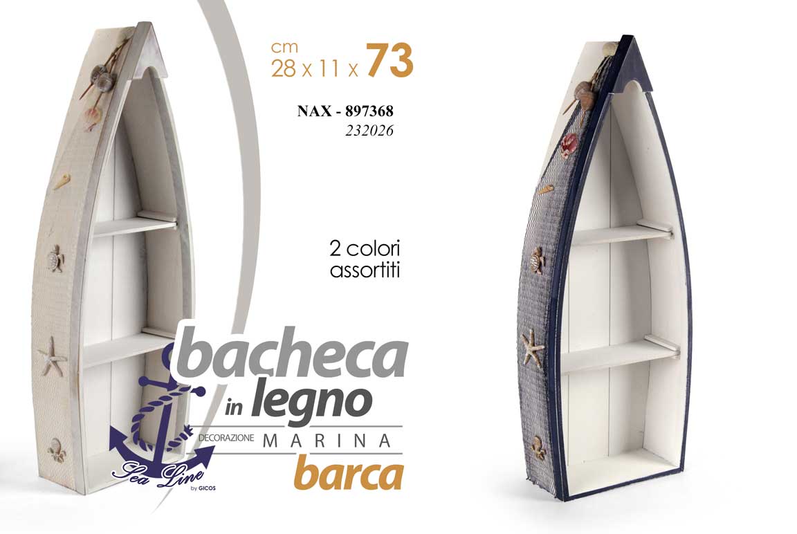 8025569897368 BACHECA BARCA IN LEGNO 2 RIPIANI MENSOLA DA TAVOLO BIANCA BLU BEIGE AS 73*28*11 - immagine 1