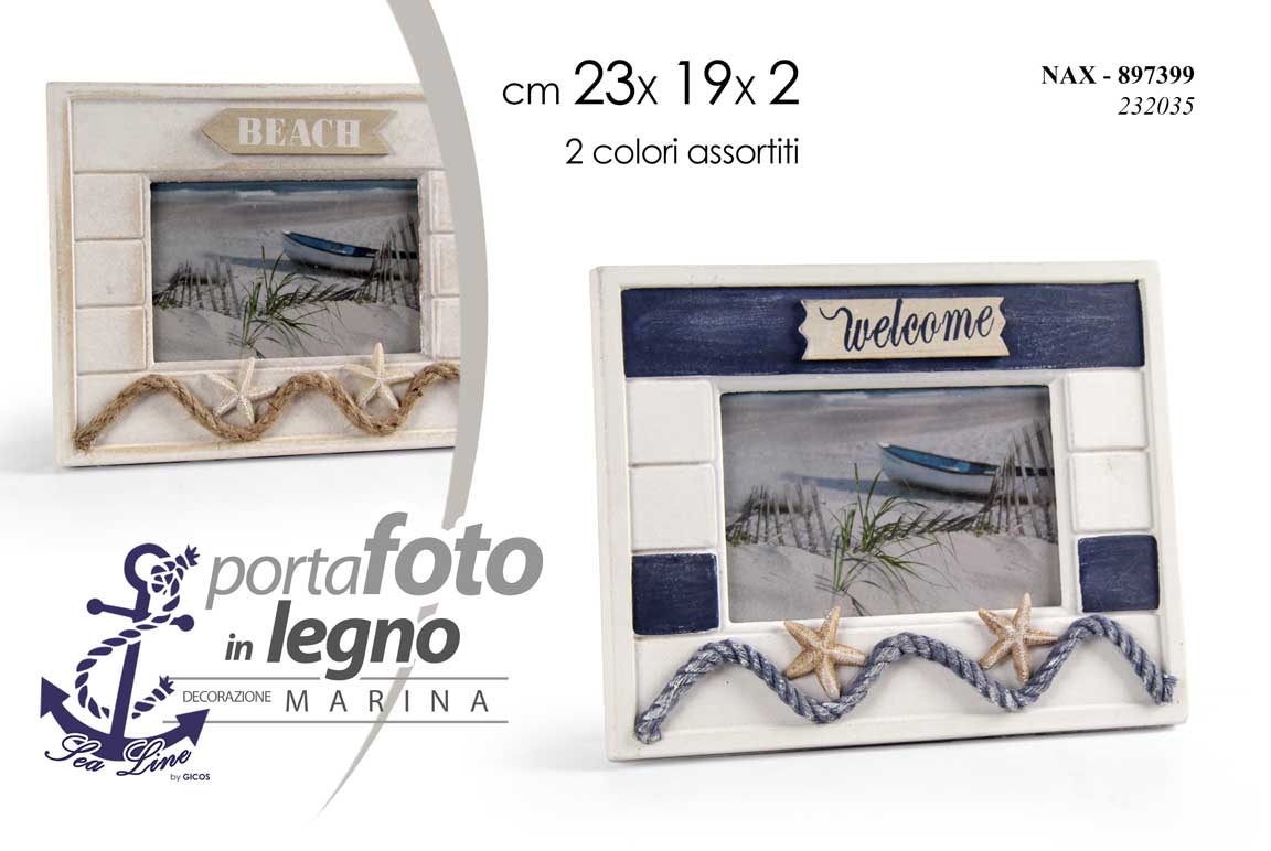 8025569897399 CORNICE PORTA FOTO DA TAVOLO IN LEGNO MARE NAUTICO STELLA MARINA ASSORT 23*19 CM - immagine 1