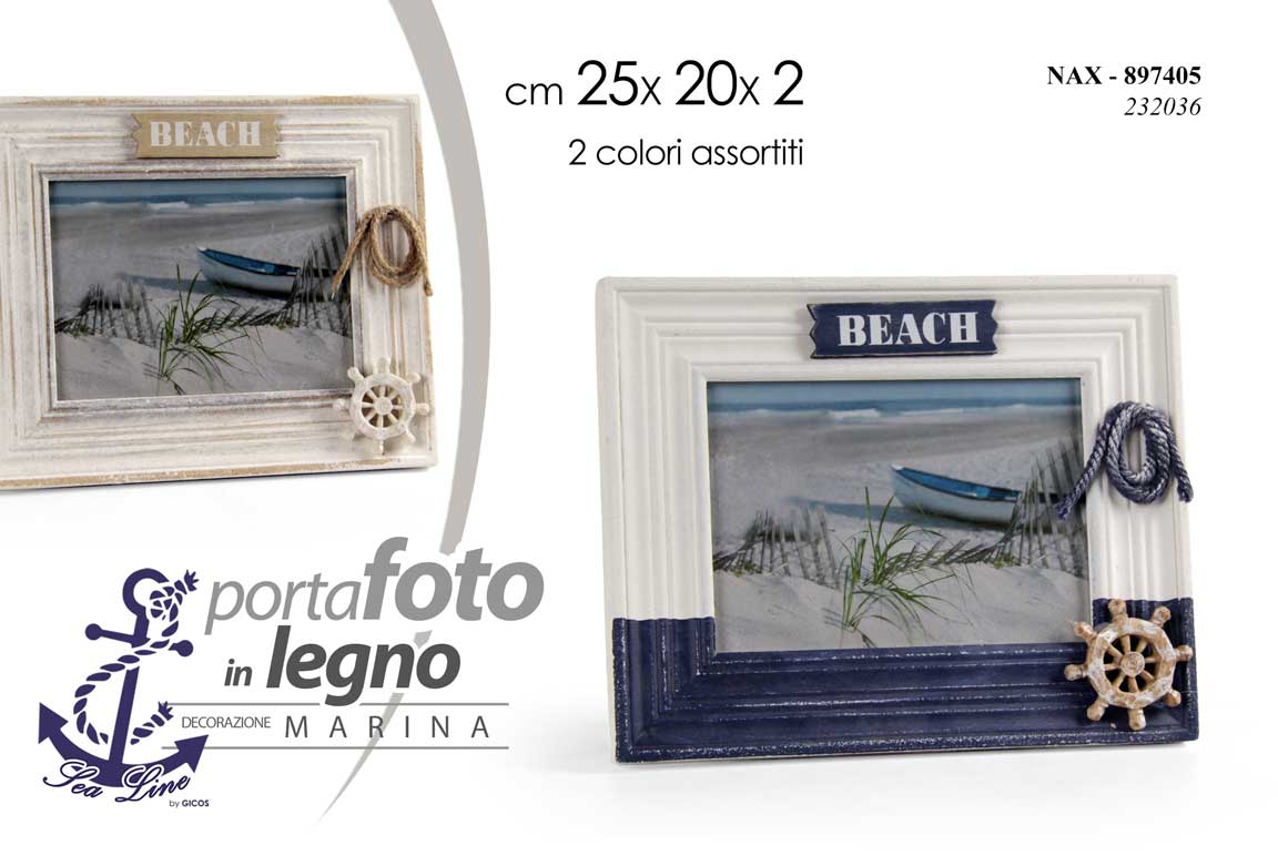 8025569897405 CORNICE PORTA FOTO DA TAVOLO IN LEGNO MARE NAUTICO TIMONE BARCA ASSORT 25*20 CM - immagine 1