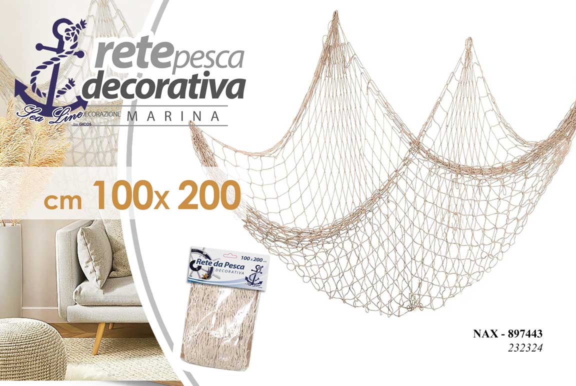 8025569897443 RETE DA PESCA DECORATIVA PESCATORI MARE PESCI MARINA PUB LIDO PIZZERIa 100*200cm - immagine 1