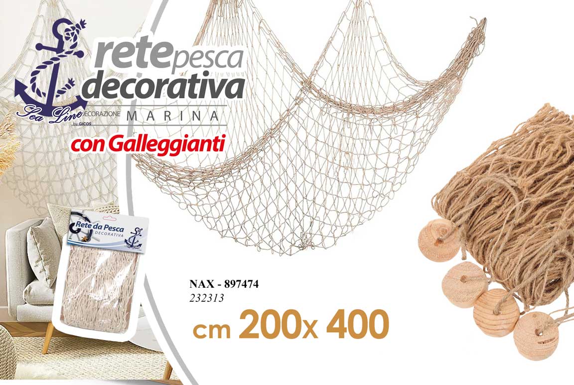 8025569897474 RETE DA PESCA DECORATIVA CON CONCHIGLIE MARE PESCI MARINA PARETE MURO 400*200 cm - immagine 1