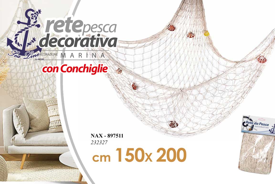 8025569897511 RETE DA PESCA DECORATIVA CON CONCHIGLIE MARE PESCI MARINA PARETE MURO 150*200cm - immagine 1
