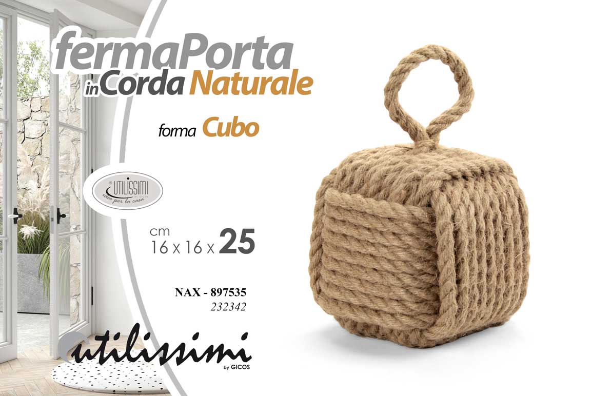 8025569897535 FERMAPORTA UNIVERSALE BLOCCA FERMA PORTA IN CORDA NATURALE CUBO QUADRATO 25*16cm - immagine 1