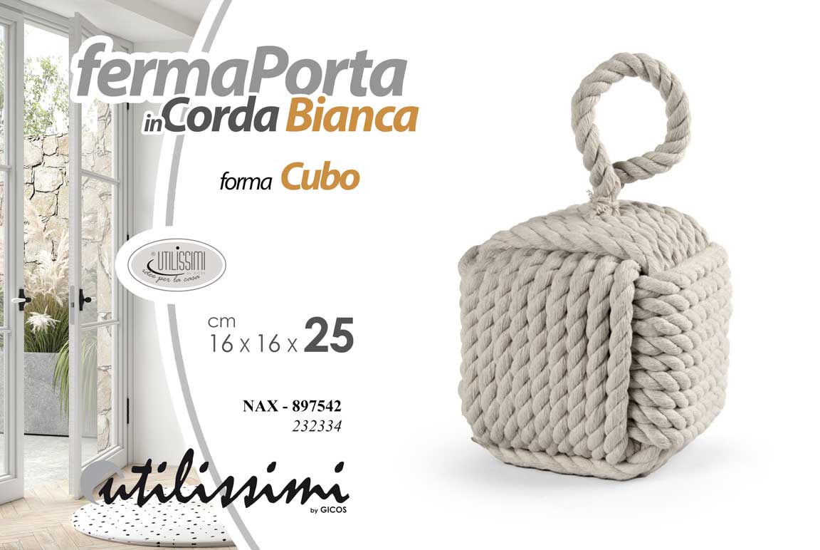 8025569897542 FERMAPORTA UNIVERSALE BLOCCA FERMA PORTA IN CORDA BIANCA CUBO QUADRATO 25*16cm - immagine 1