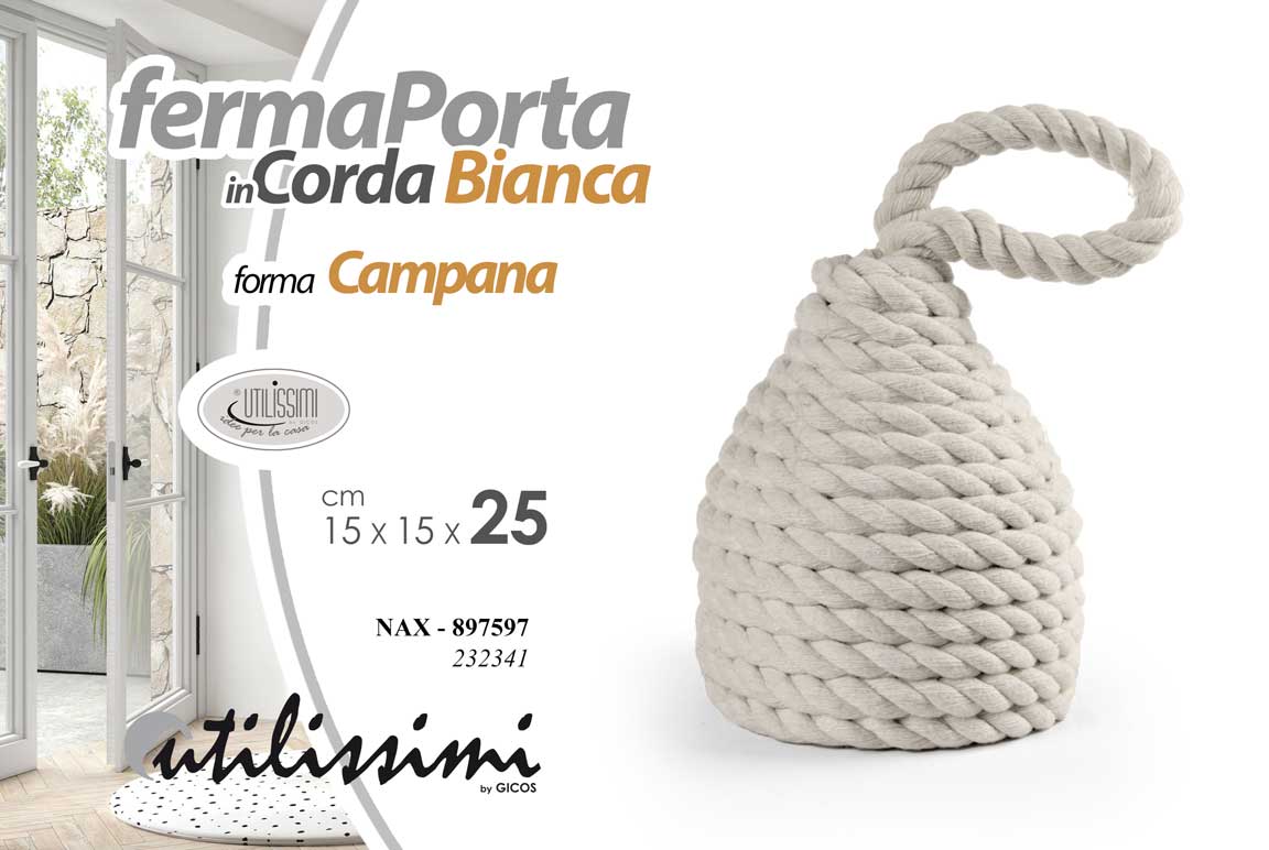 8025569897597 FERMAPORTA UNIVERSALE BLOCCA FERMA PORTA CORDA NATURALE FORMA CAMPANA 25*15 cm - immagine 1