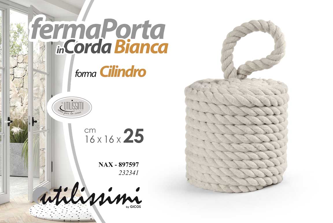 8025569897603 FERMAPORTA UNIVERSALE BLOCCA FERMA PORTA CORDA NATURALE FORMA CILINDRO 25*15cm - immagine 1