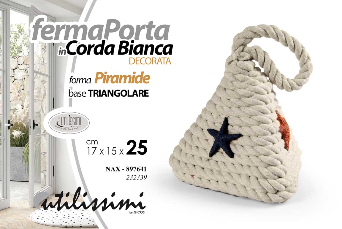 8025569897641 FERMAPORTA UNIVERSALE BLOCCA FERMA PORTA CORDA NATURALE STELLA PIRAMIDE 25*15 - immagine 1