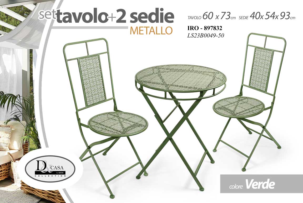 8025569897832 SET TAVOLO PRANZO CON 2 SEDIE ESTERNO GIARDINO TERRAZZO METALLO VERDE PIEGHEVOLE - immagine 1