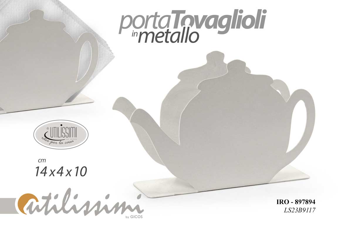 8025569897894 Portatovaglioli Porta tovaglioli moderno tavola metallo bianco teiera the 14x10 - immagine 1