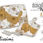 Set 2 taglieri cucina + coltello verdura carne salvaspazio acrilic fiori oro lux