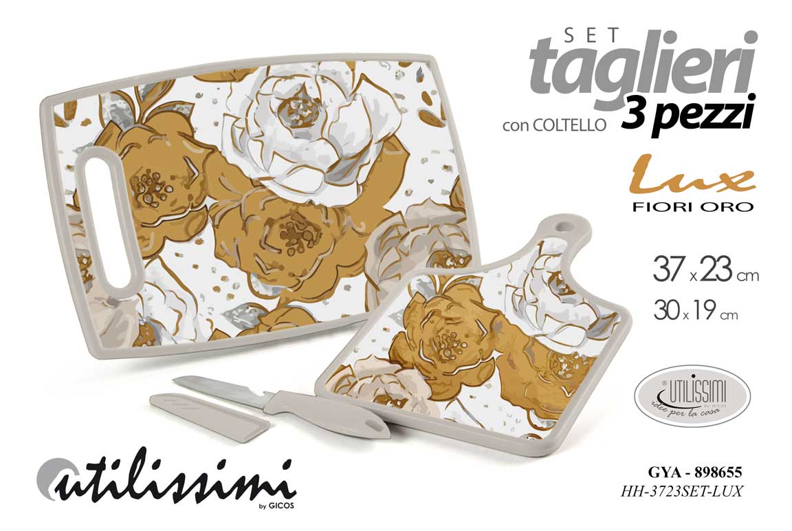 8025569898655 Set 2 taglieri cucina + coltello verdura carne salvaspazio acrilic fiori oro lux - immagine 1