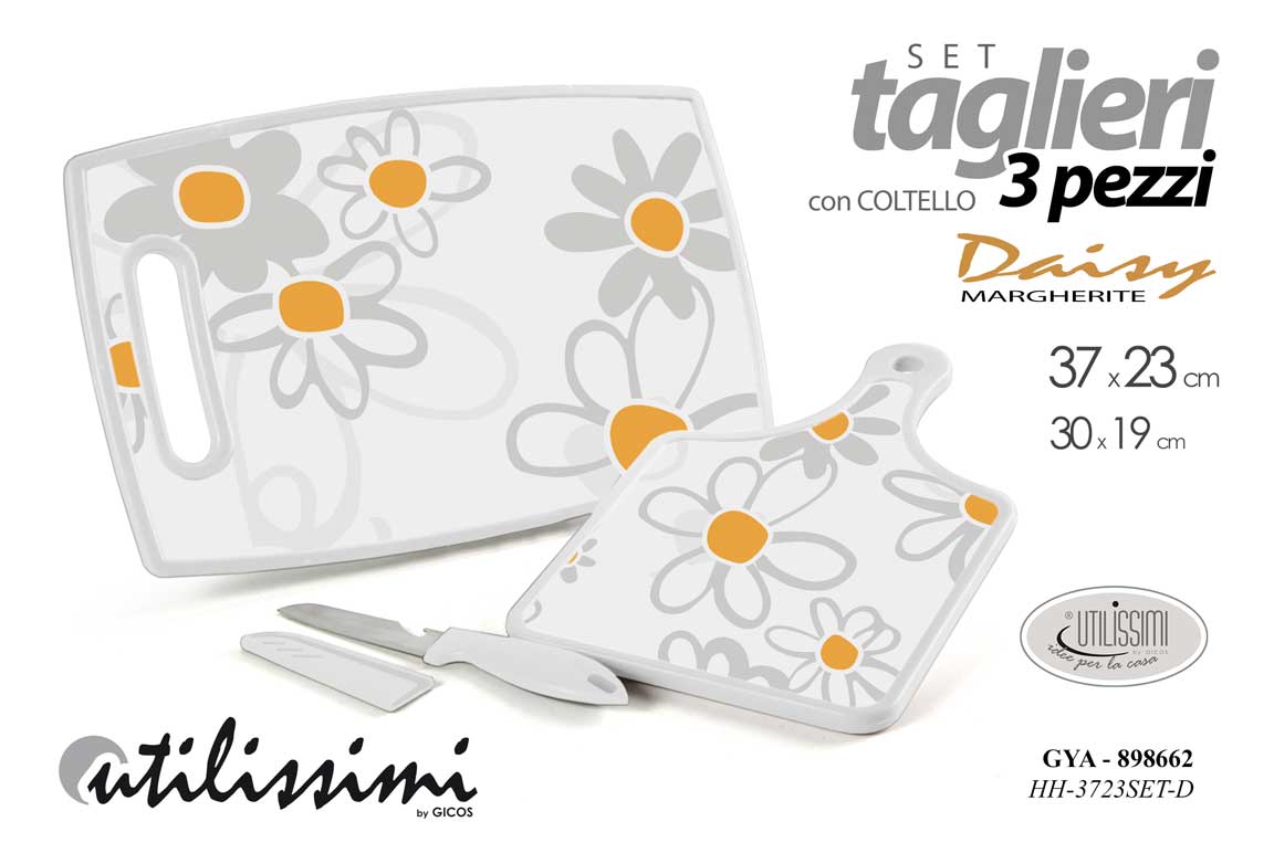 8025569898662 Set 2 taglieri cucina + coltello verdura carne salvaspazio acrilic margherite - immagine 1