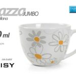 Tazza colazione jumbo latte cereali margherite moderna porcellana bianca 330 ml