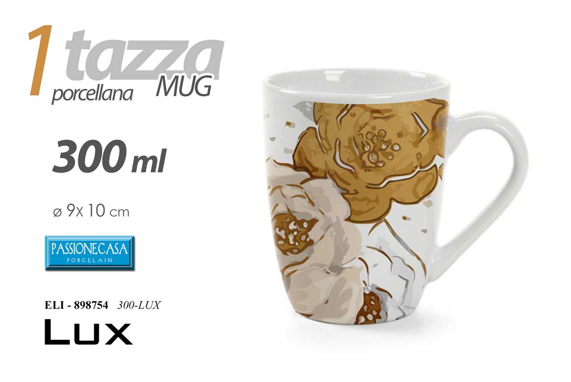 8025569898754 Tazza mug moderna latte the tisana colazione porcellana fiori bianco oro 300 ml - immagine 1