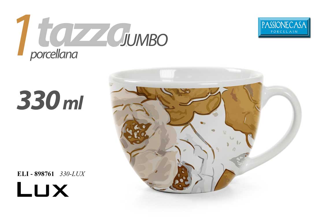8025569898761 Tazza colazione jumbo latte cereali moderna porcellana fiori bianco oro 330 ml - immagine 1