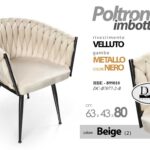 POLTRONA BEIGE SEDIA VELLUTO GAMBE METALLO NERO DESIGN CLASSICO MODERNO 80*63*43