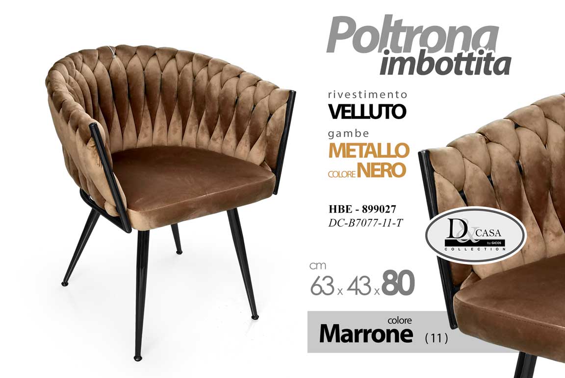 8025569899027 POLTRONA TORTORA SEDIA VELLUTO GAMBE METALLO NERO DESIGN CLASSICO MODERNO 80*63 - immagine 1