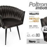 POLTRONA NERA SEDIA VELLUTO GAMBE METALLO NERO DESIGN CLASSICO MODERNO 80*63*43
