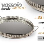 VASSOIO TONDO METALLO MANICI FONDO SPECCHIO DECOR COLOR ARGENTO SILVER 35*29*5cm