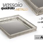 VASSOIO QUADRATO METALLO FONDO SPECCHIO DECOR COLOR ARGENTO SILVER 24*3 cm