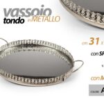 VASSOIO TONDO METALLO MANICI FONDO SPECCHIO DECOR COLOR ARGENTO SILVER 31*24*5cm