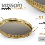 VASSOIO METALLO TONDO DA SCRIVANIA MANICI DECOR FONDO SPECCHIO COL ORO  31*24*5