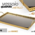 VASSOIO METALLO RETTANGOLARE SCRIVANIA MANICI DEC FONDO SPECCHIO COL ORO 40*22*5