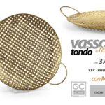 VASSOIO METALLO TONDO TRAFORATO CON MANICI TAVOLO PORTATA DECOR COLOR ORO 37*30