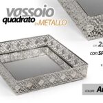 VASSOIO QUADRATO METALLO FONDO SPECCHIO DECORATIVO COLOR ARGENTO SILVER 25*5cm