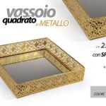 VASSOIO METALLO QUADRATO SCRIVANIA DECOR FONDO SPECCHIO COLOR ORO 25*25*5cm