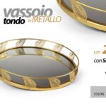 VASSOIO METALLO TONDO ROTONDO TAVOLO SCRIVANIA FONDO SPECCHIO COLOR ORO 25*4cm
