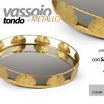VASSOIO METALLO TONDO ROTONDO TAVOLO SCRIVANIA FONDO SPECCHIO COLOR ORO 25*4cm