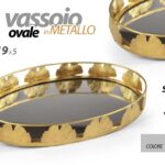 VASSOIO METALLO OVALE DECOR TAVOLO SCRIVANIA FONDO SPECCHIO COLOR ORO 30*19*5cm