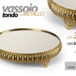 VASSOIO METALLO TONDO DA TAVOLO SCRIVANIA DECOR FONDO SPECCHIO COLOR ORO 30*5cm
