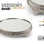 VASSOIO METALLO TONDO DECOR FONDO SPECCHIO COLOR ARGENTO SILVER VINTAGE 25*5cm