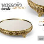 VASSOIO METALLO TONDO DA TAVOLO SCRIVANIA DECOR FONDO SPECCHIO COLOR ORO 25*5cm