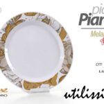 Piatto piano tondo casa giardino barca campeggio mare melamina fiori oro 25 cm