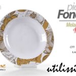 Piatto fondo tondo casa giardino barca campeggio mare melamina fiori oro 23 cm