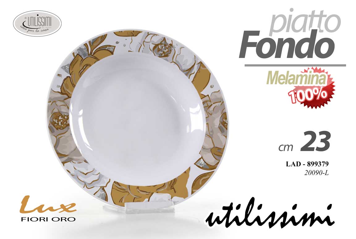 8025569899379 Piatto fondo tondo casa giardino barca campeggio mare melamina fiori oro 23 cm - immagine 1